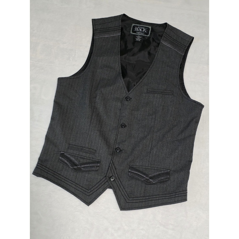 Buckle Black Mens M waistcoat style vest gray herringbone pattern four button
